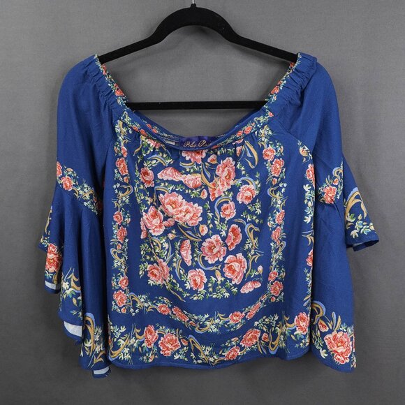 Blue Rain Womens Top Small Blue Floral Flowy Coquette Romantic Cottagcore NEW - Picture 1 of 12